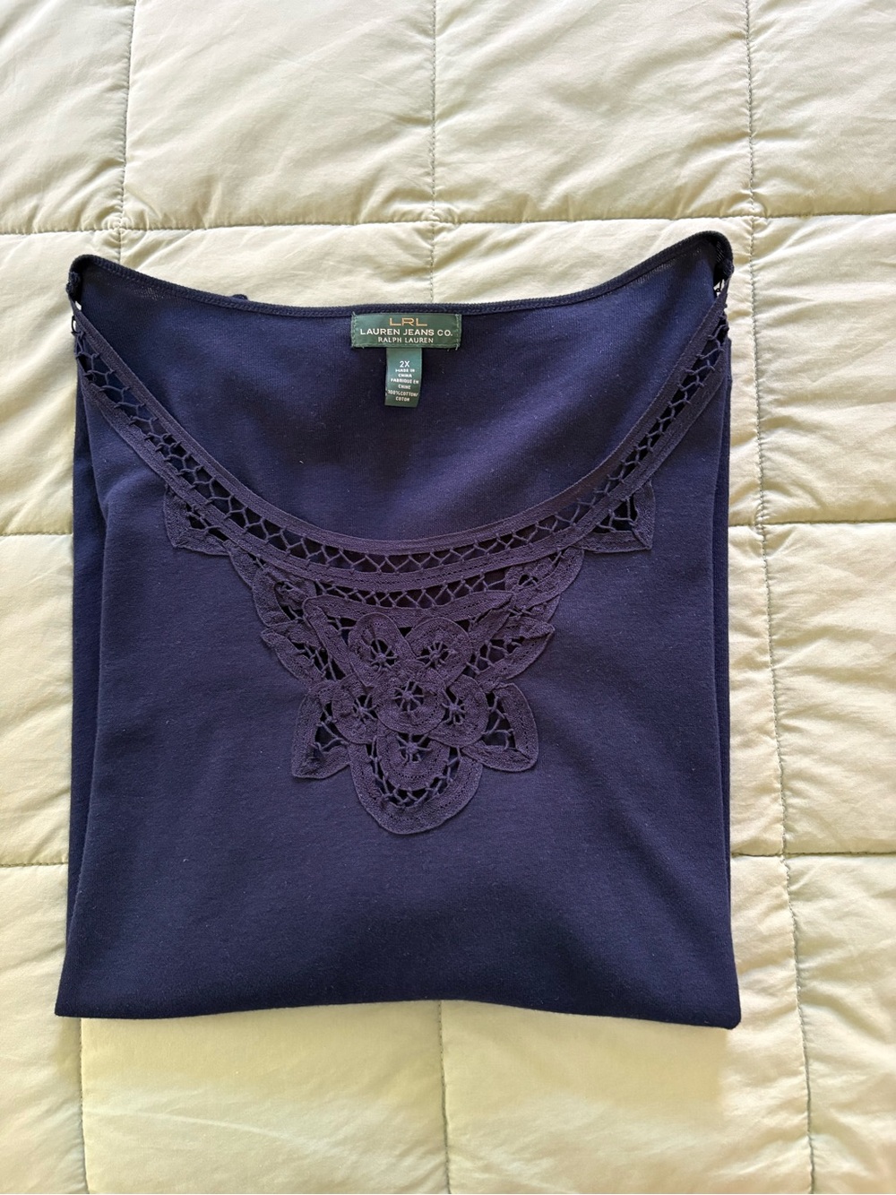 Ralph Lauren - Navy Crochet-Detail Women's Top - PTP 23 size 2X